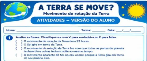 Atividades sobre o movimento de Rotação da Terra — amostra 1: Atividade de Ciências: A Terra se Move?