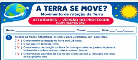 Atividades sobre o movimento de Rotação da Terra — amostra 2: 📚 O que está incluso?
