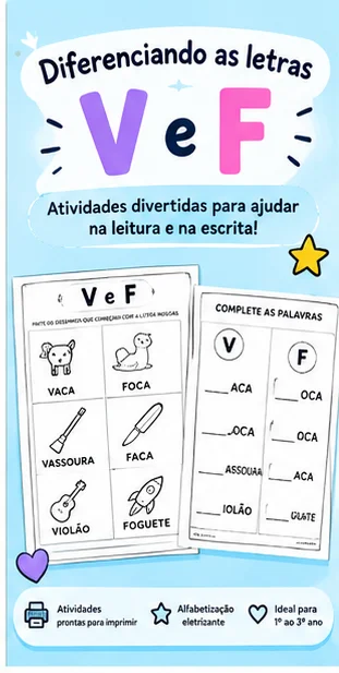 Atividades V e F – Diferenciando Letras e Sons — Alfabetização para Todas as séries: Atividades de alfabetização para…