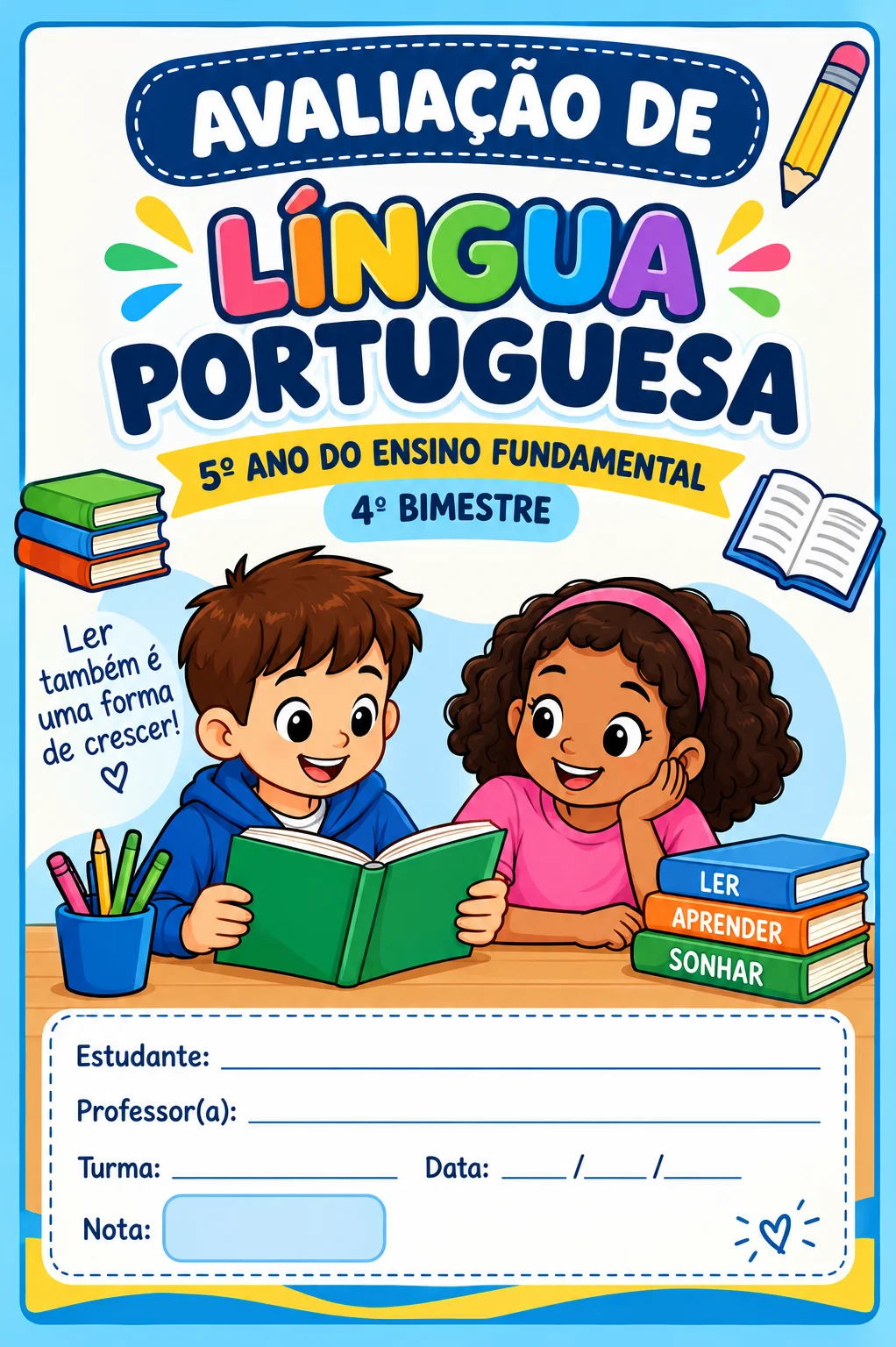 Avaliação de Língua Portuguesa 5º Ano – 4º Bimestre com Gabarito — capa do material