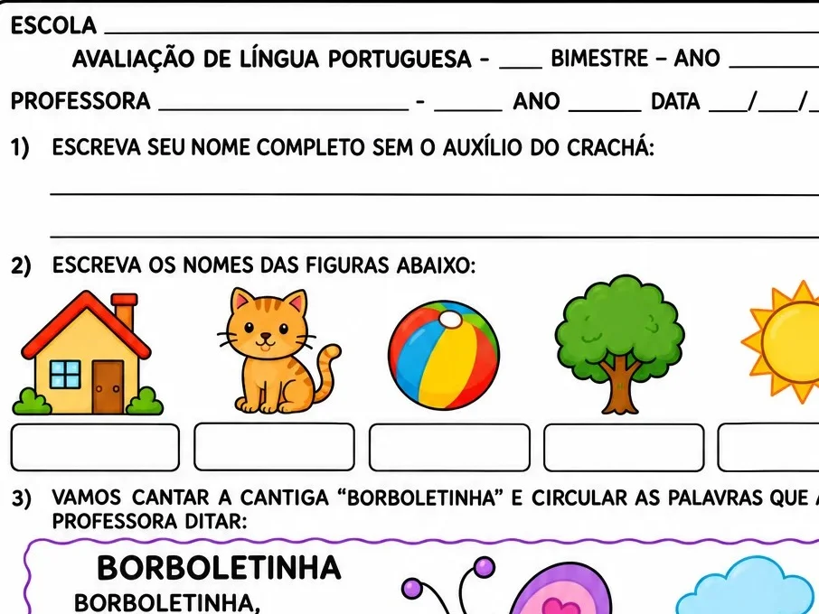 Avaliação de Língua Portuguesa - Ciclo de Alfabetização — amostra 3: Escrita do nome completo com apoio do crachá