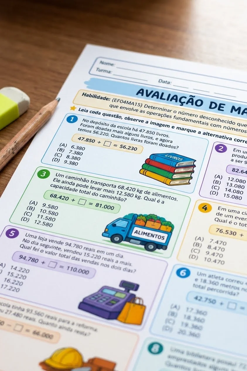 Avaliação de Matemática 4º Ano: (EF04MA15) — amostra 1: O que está incluso neste material?Este material contém uma…