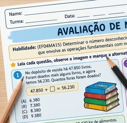Avaliação de Matemática 4º Ano: (EF04MA15) — amostra 2: Atividade para o 4º ano do Ensino Fundamental, focada em determinar…