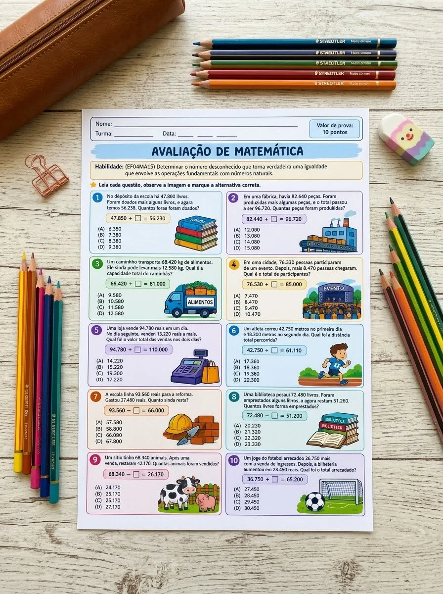 Avaliação de Matemática 4º Ano: (EF04MA15) — capa do material