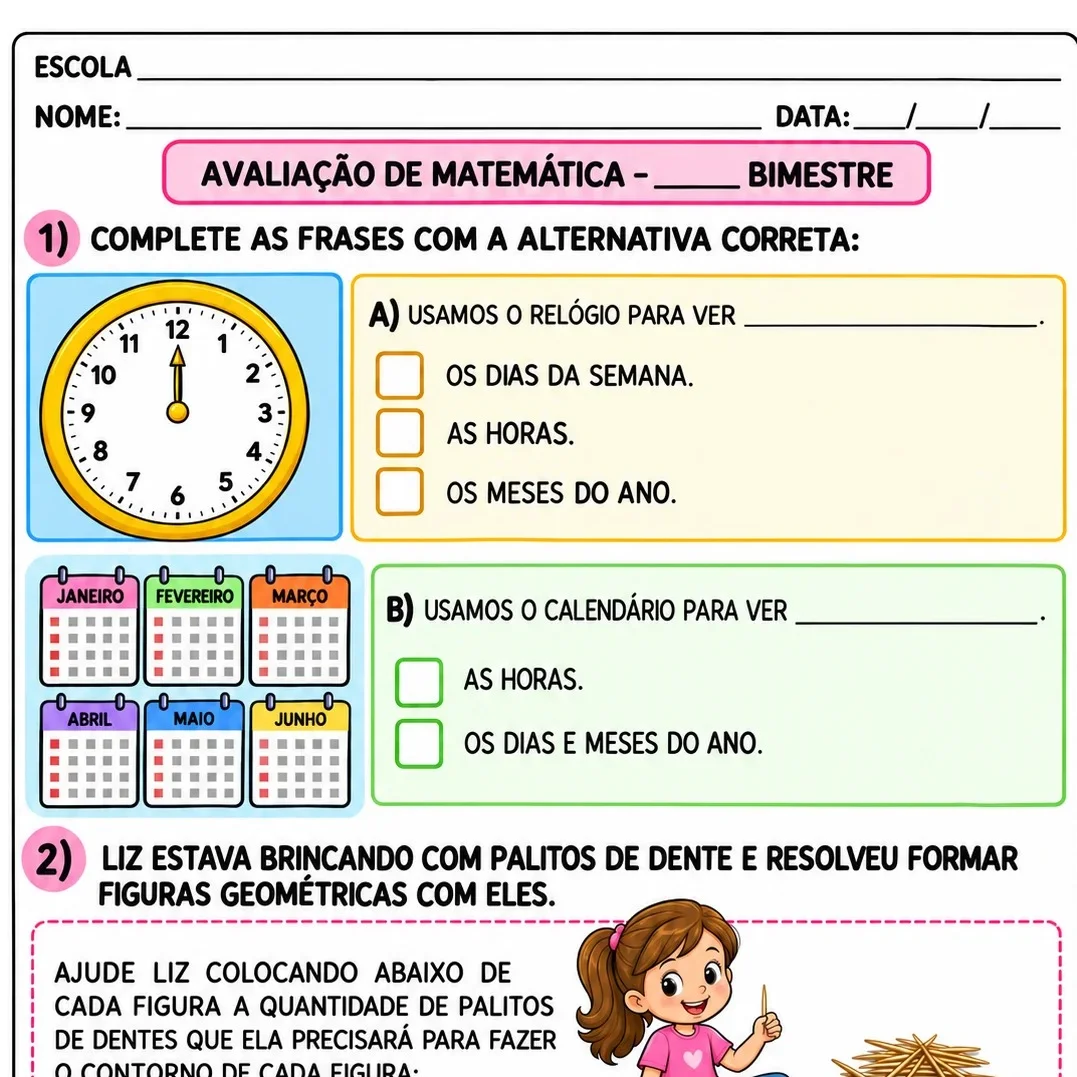 AVALIAÇÃO DE MATEMÁTICA - CICLO DE ALFABETIZAÇÃO - 2º|3º ANOS — Alfabetização para 3º ano: Avaliação de Matemática para o…