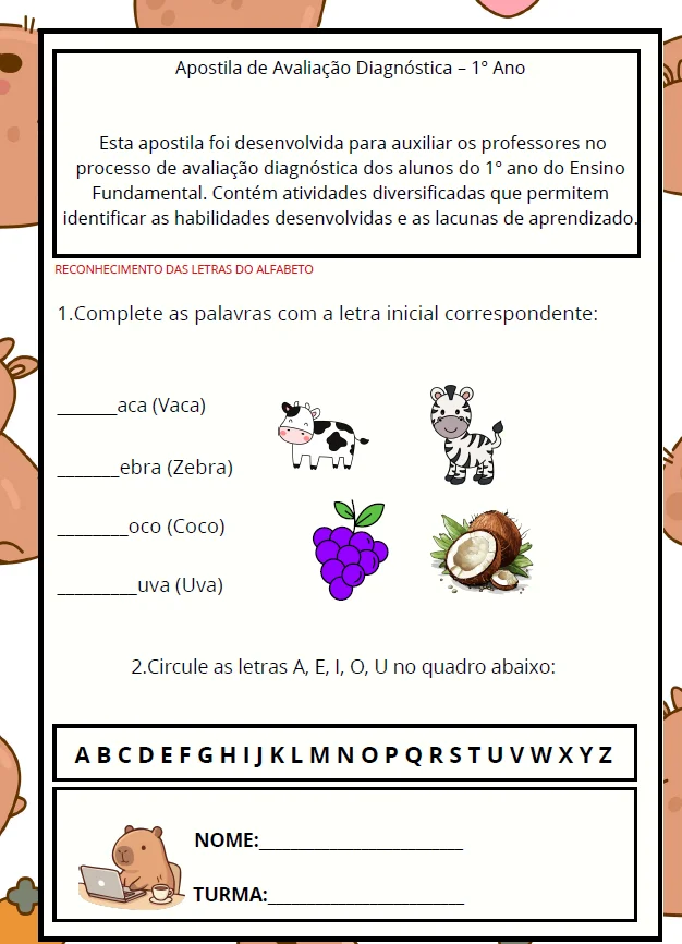 ✨📘 AVALIAÇÃO DIAGNÓSTICA – 1º ANO 📘✨ CAPIVARA ANOS INICIAIS — amostra 3: A Avaliação Diagnóstica para o 1º Ano foi…