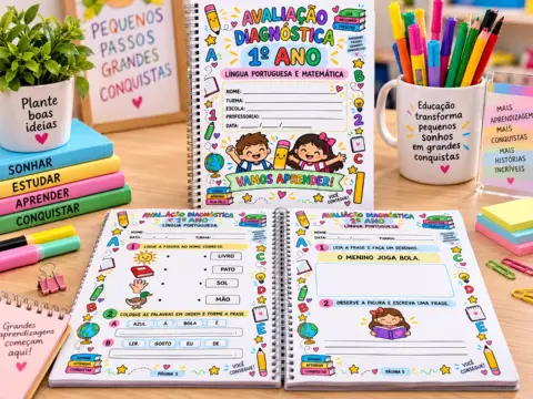 Avaliação Diagnóstica 1º Ano – Português e Matemática — amostra 3: Uma avaliação diagnóstica prática e colorida para…