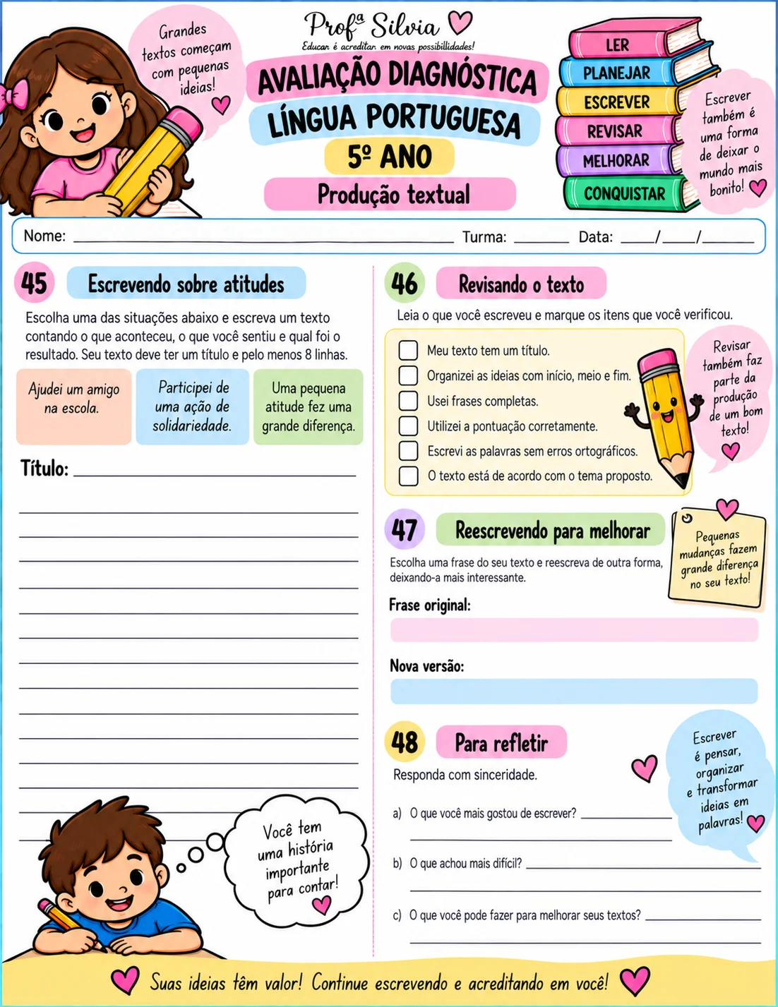 Avaliação Diagnóstica de Língua Portuguesa – 5º Ano — amostra 2: Avaliação diagnóstica de Língua Portuguesa para o 5º ano,…