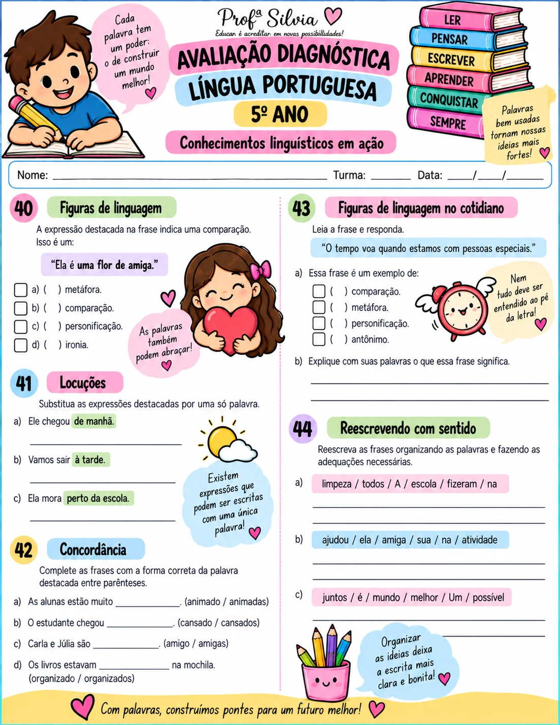 Avaliação Diagnóstica de Língua Portuguesa – 5º Ano — amostra 3: Avaliação diagnóstica de Língua Portuguesa para o 5º ano,…