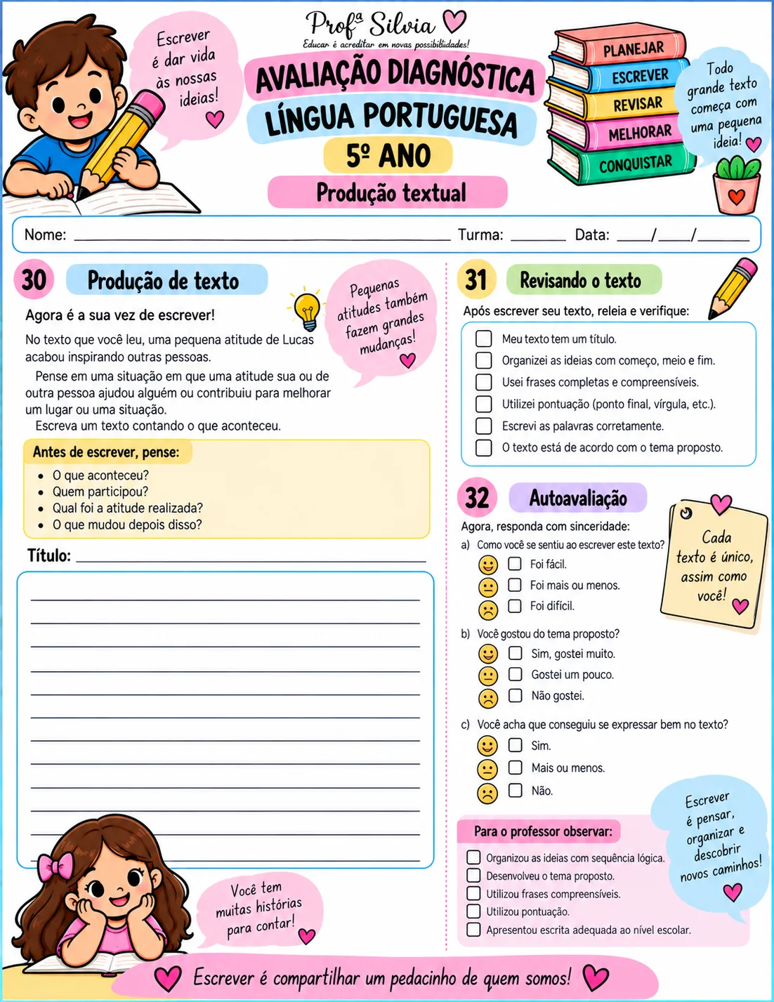Avaliação Diagnóstica de Língua Portuguesa – 5º Ano — amostra 5: Avaliação diagnóstica de Língua Portuguesa para o 5º ano,…