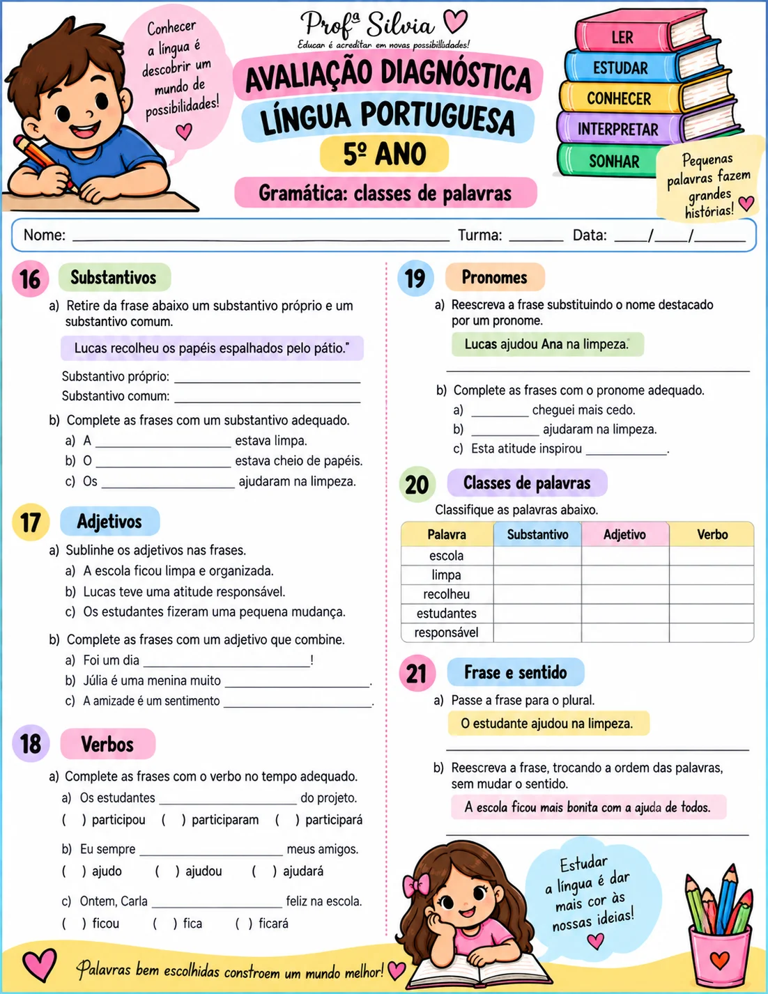 Avaliação Diagnóstica de Língua Portuguesa – 5º Ano — amostra 6: Avaliação diagnóstica de Língua Portuguesa para o 5º ano,…