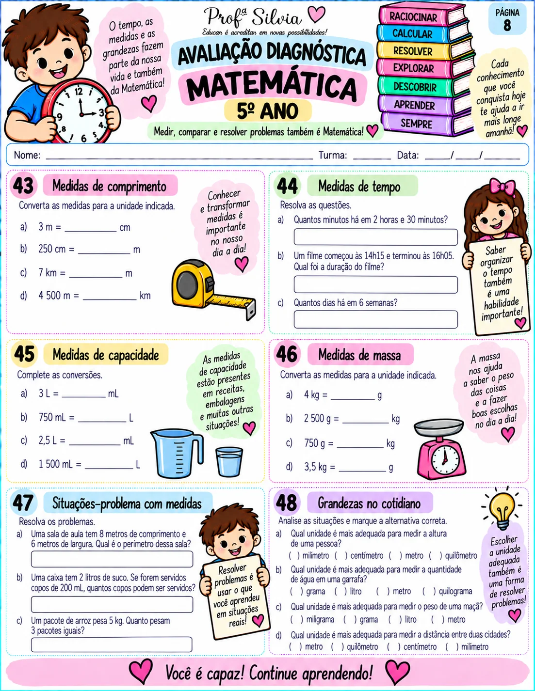 Avaliação Diagnóstica de Matemática – 5º Ano — amostra 1: Avaliação diagnóstica de Matemática para o 5º ano, com atividades…