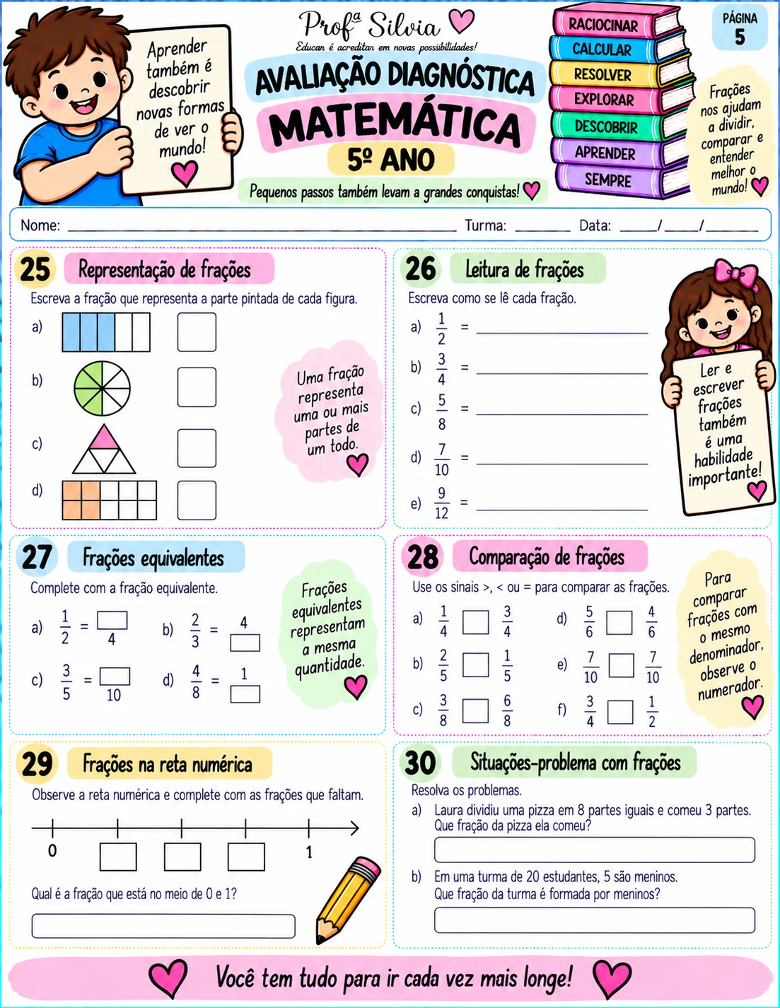 Avaliação Diagnóstica de Matemática – 5º Ano — amostra 4: Avaliação diagnóstica de Matemática para o 5º ano, com atividades…