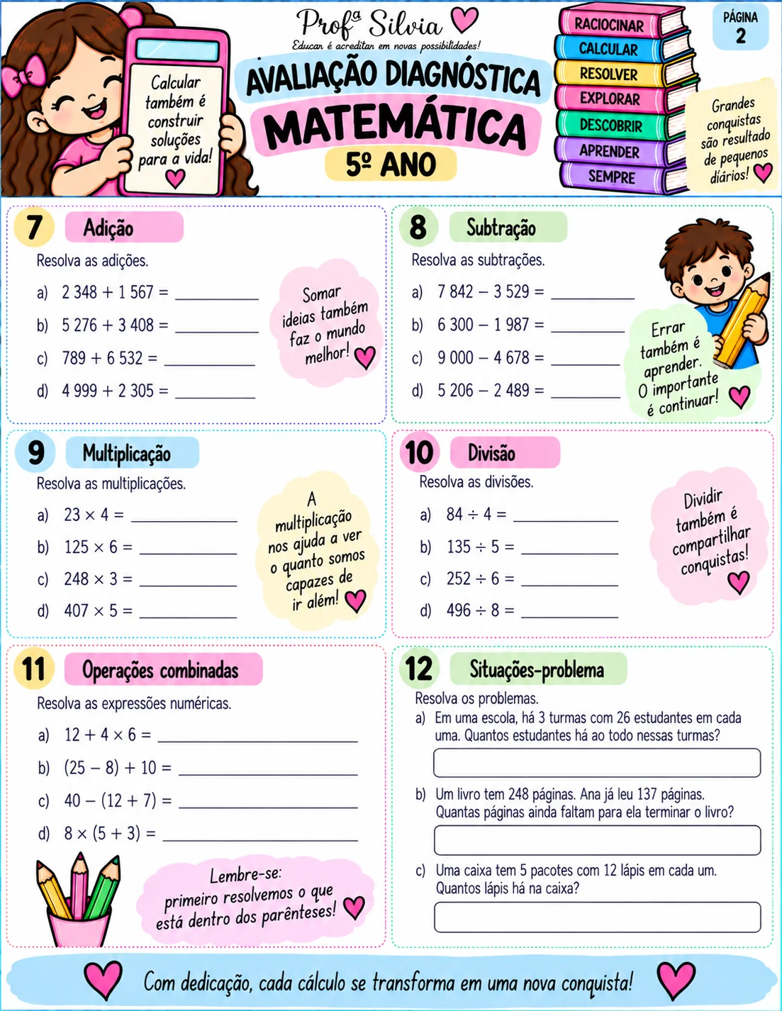 Avaliação Diagnóstica de Matemática – 5º Ano — amostra 7: Avaliação diagnóstica de Matemática para o 5º ano, com atividades…