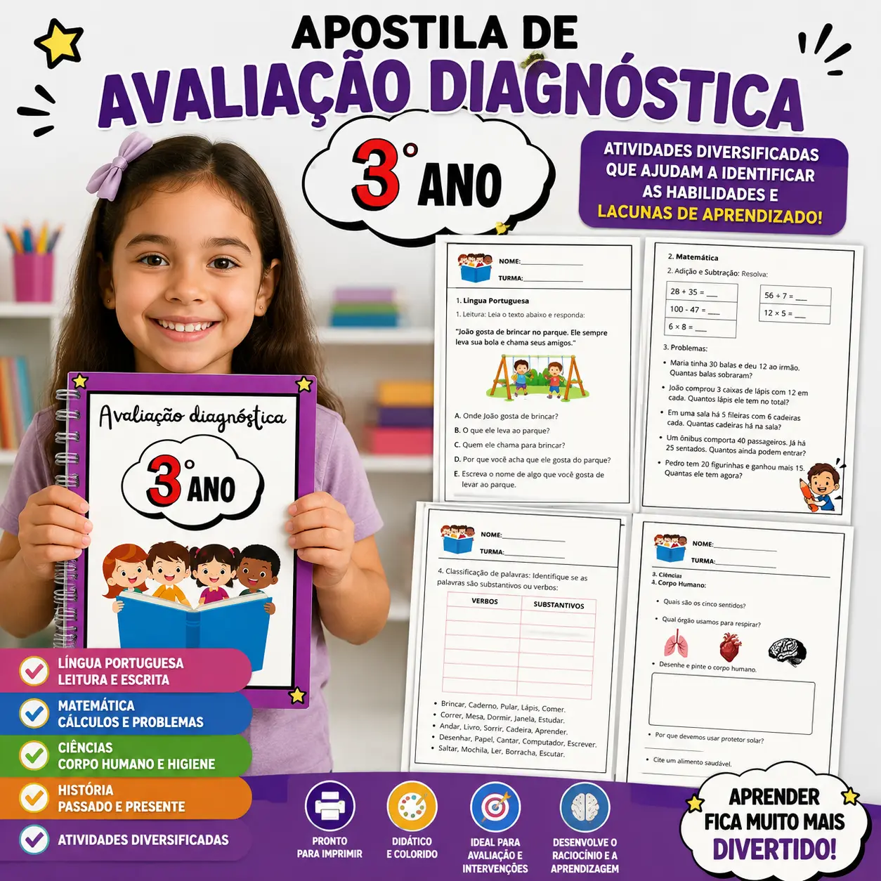 ✅Avaliação Diagnóstica do 3º Ano - ENSINO FUNDAMENTAL — capa do material