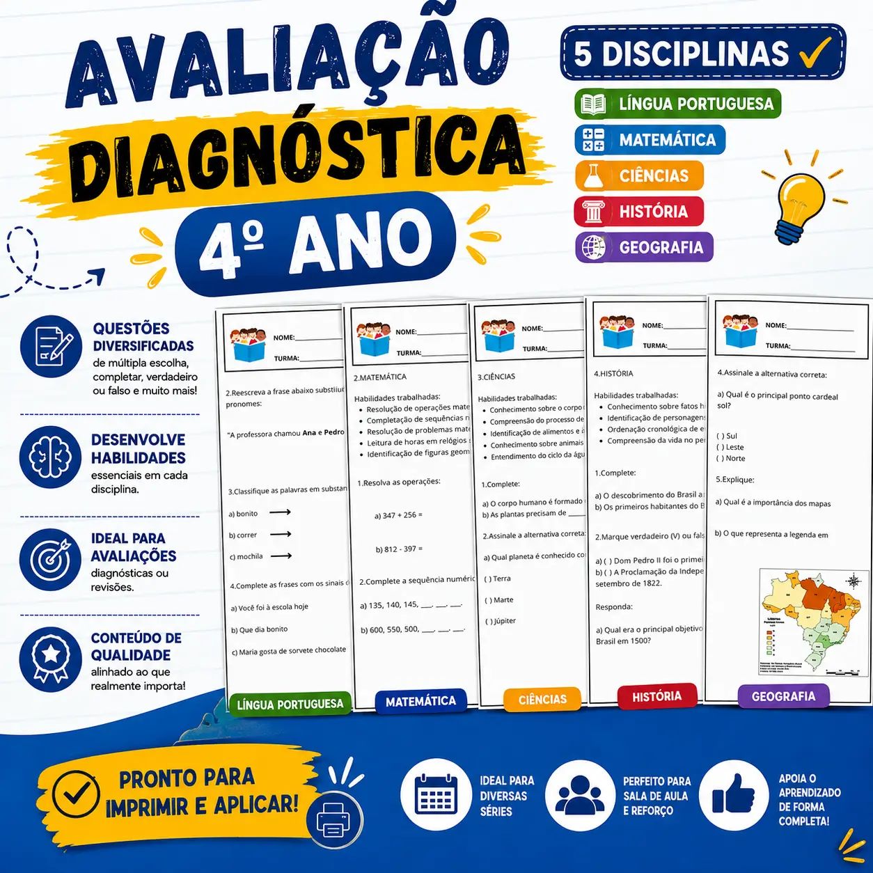 ✅Avaliação Diagnóstica do 4º Ano - ENSINO FUNDAMENTAL — Matemática para 4º ano: Garanta uma visão clara do desempenho dos…