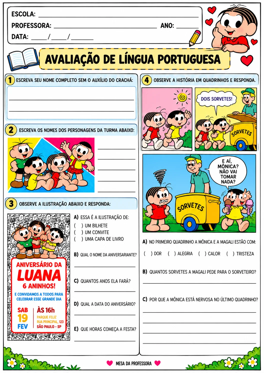 AVALIAÇÃO PORTUGUÊS - TURMA DA MÔNICA - CICLO DE ALFABETIZAÇÃO — amostra 3: CICLO DE ALFABETIZAÇÃO | 1º E 2º ANOS DO ENSINO…