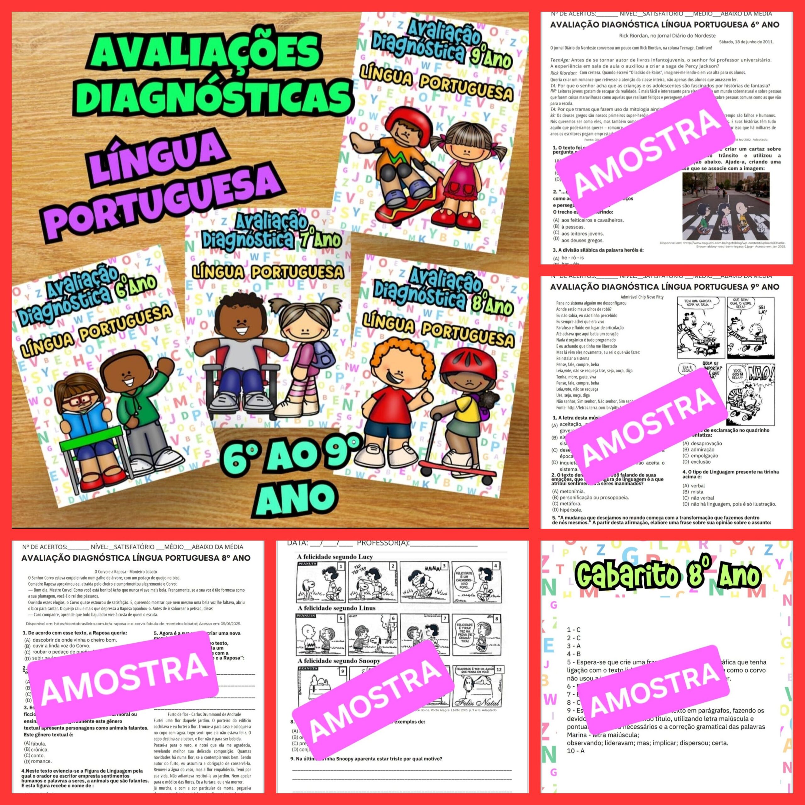 Avaliações diagnósticas língua portuguesa anos finais – PDF para Imprimir — capa do material