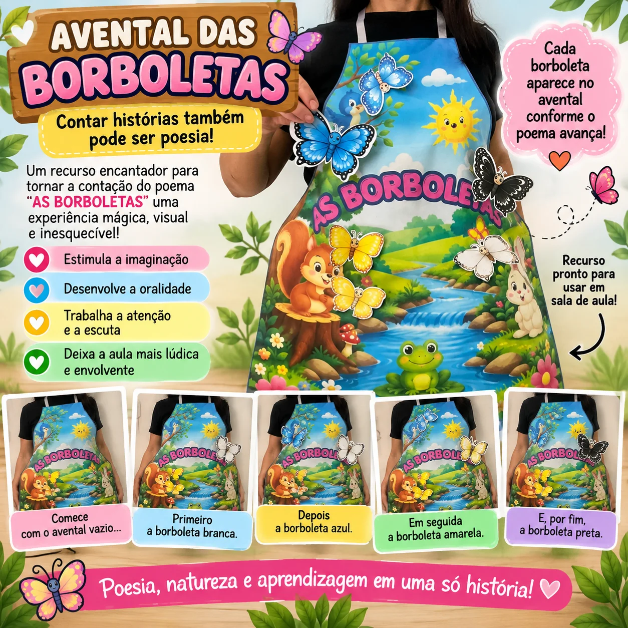 🦋 AVENTAL POÉTICO — AS BORBOLETAS- ATIVIDADE LUDICA — Alfabetização para Educação Infantil: Imagine começar a contação com…