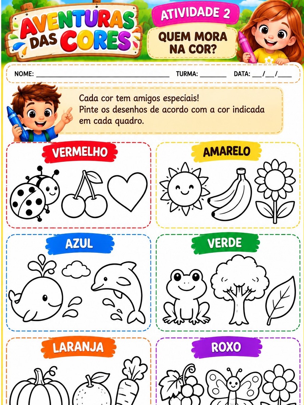 Aventuras das Cores: 10 Atividades Lúdicas para Educação Infantil — amostra 6: 10 atividades lúdicas sobre cores para… Aventuras das Cores: 10 Atividades Lúdicas para Educação Infantil — amostra 6: 10 atividades lúdicas sobre cores para…