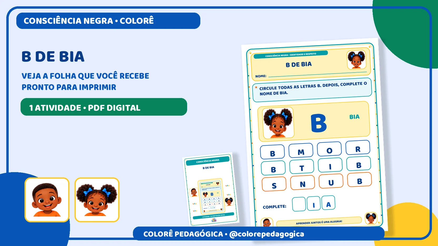 B de Bia | Letra B e Consciência Negra Alfabetização. — Datas comemorativas para Todas as séries: Atividade para reconhecer…