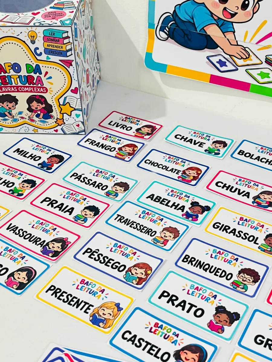 Bafo da Leitura – Palavras Complexas | 50 Cards + Caixa — amostra 3: 📦 O material inclui