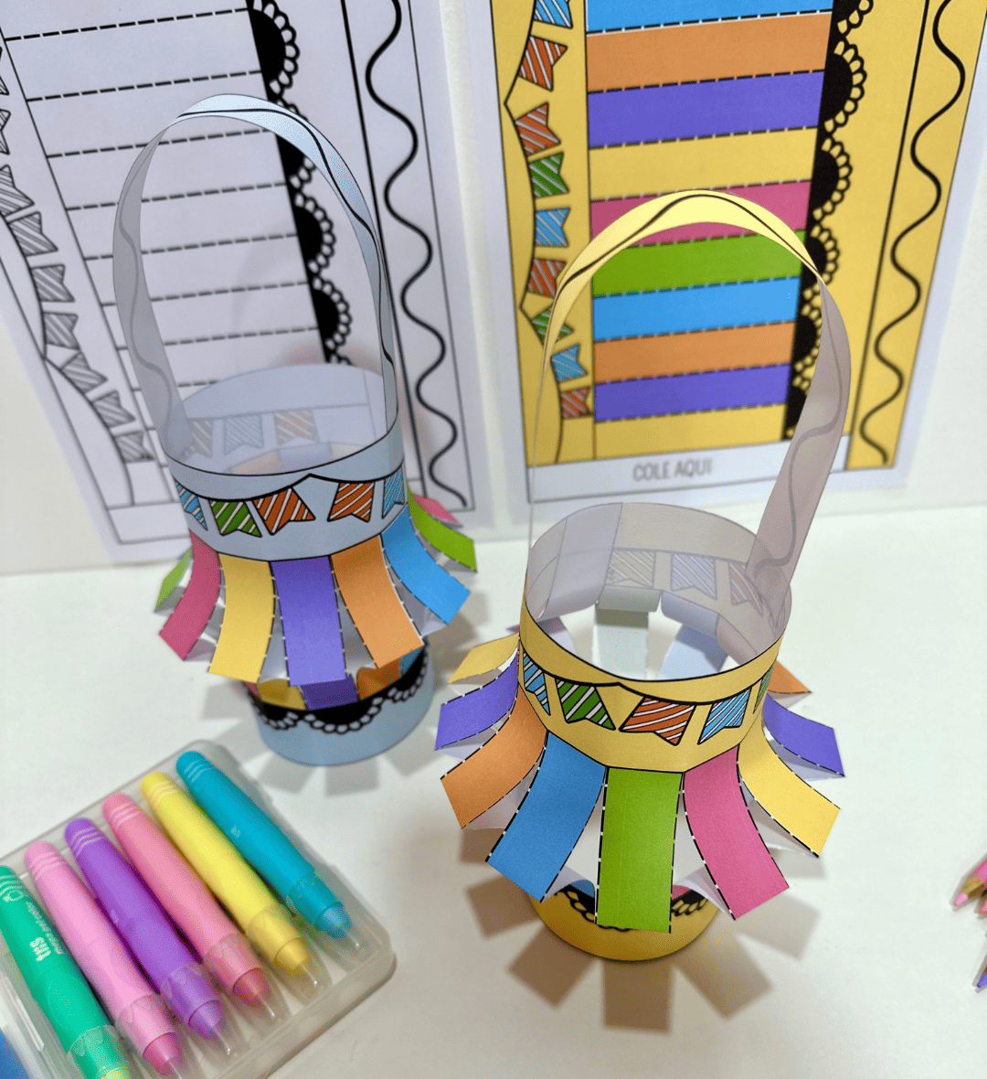 Balão 3D Festa Junina: PDF colorido e para colorir — amostra 1: Balão 3D para trabalhar a Festa Junina