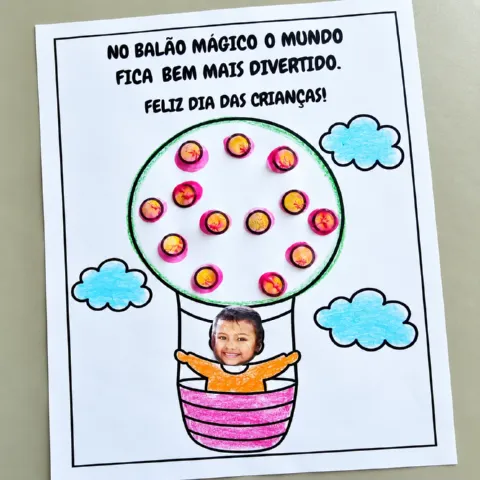 Balão Mágico – Atividade para o Dia das Crianças com Foto — amostra 2: Atividade de Dia das Crianças com balão para colorir…