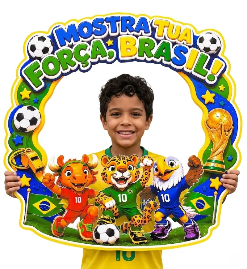Bambolê da Copa 2026 para Fotos com Mascotes — amostra 5: Crie um espaço de fotos com o bambolê da Copa 2026 com mascotes