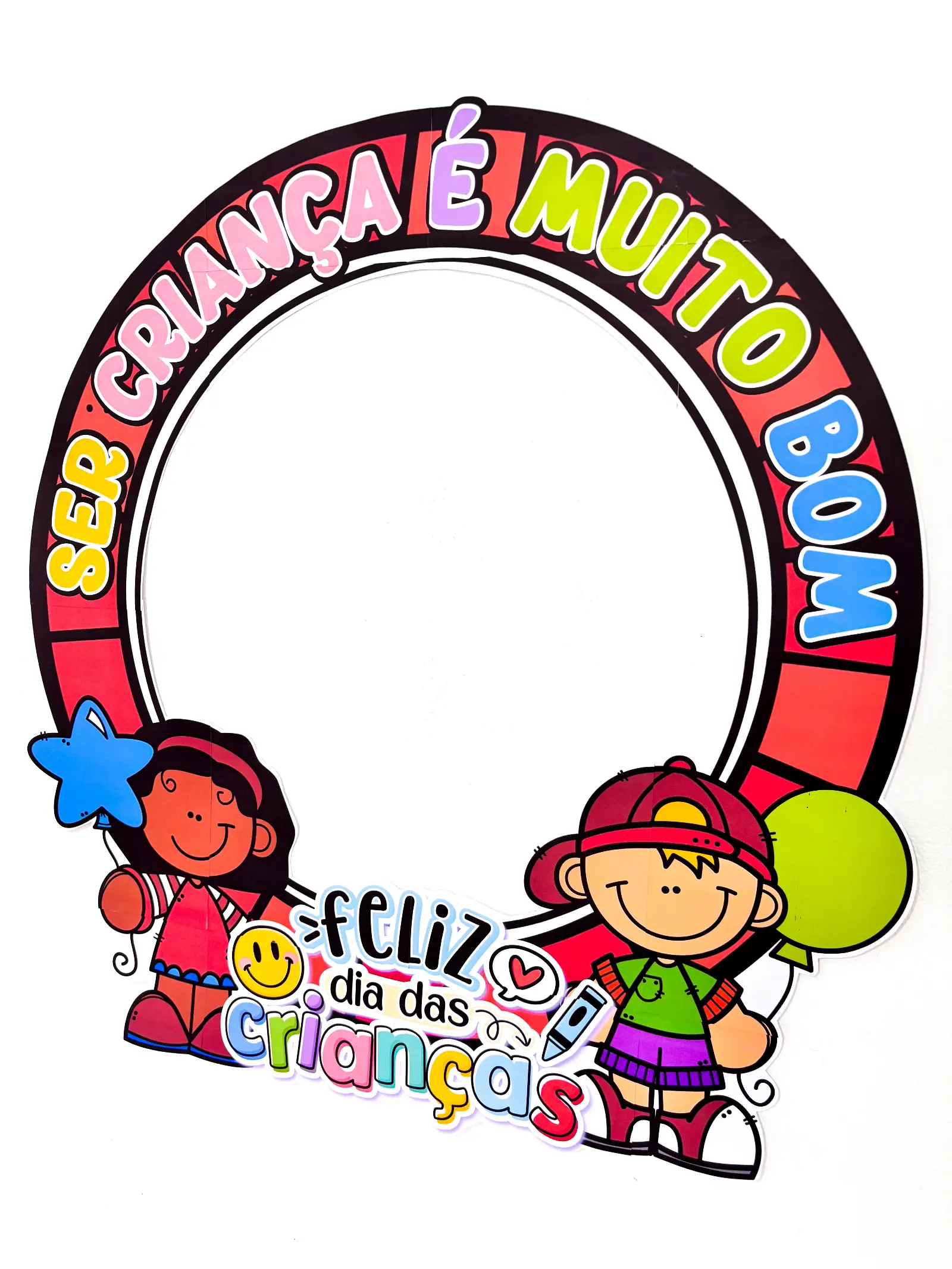 Bambolê Dia das Crianças: Moldura para Fotos Escolares — amostra 2: Moldura de bambolê para o Dia das Crianças em PDF