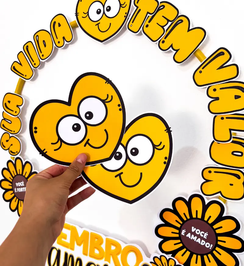 Bambolê Setembro Amarelo: Moldura em PDF para Fotos na Escola — amostra 1: Bambolê Setembro Amarelo para um ambiente…