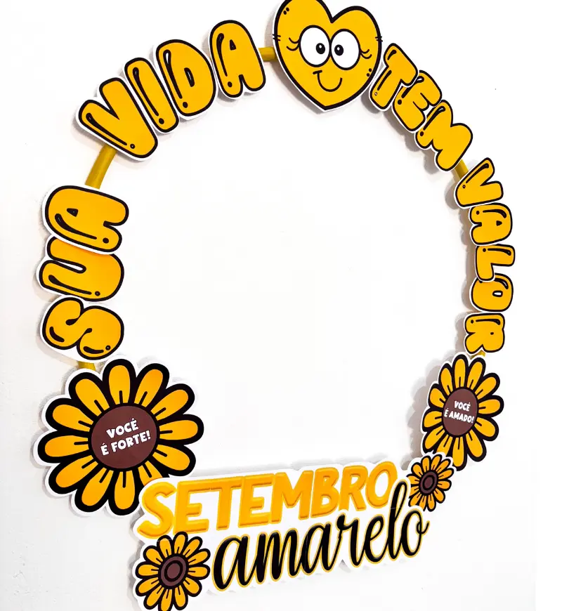 Bambolê Setembro Amarelo: Moldura em PDF para Fotos na Escola — amostra 2: O que vem no material