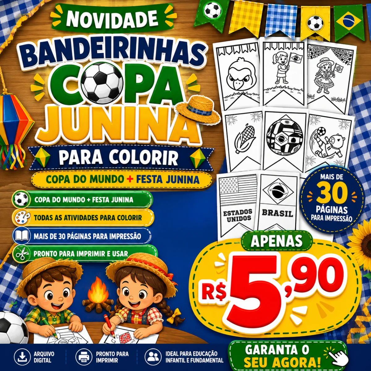 Bandeirinhas "Copa Junina" — Datas comemorativas para Educação Infantil: Diversos modelos de bandeirinhas temáticas para…