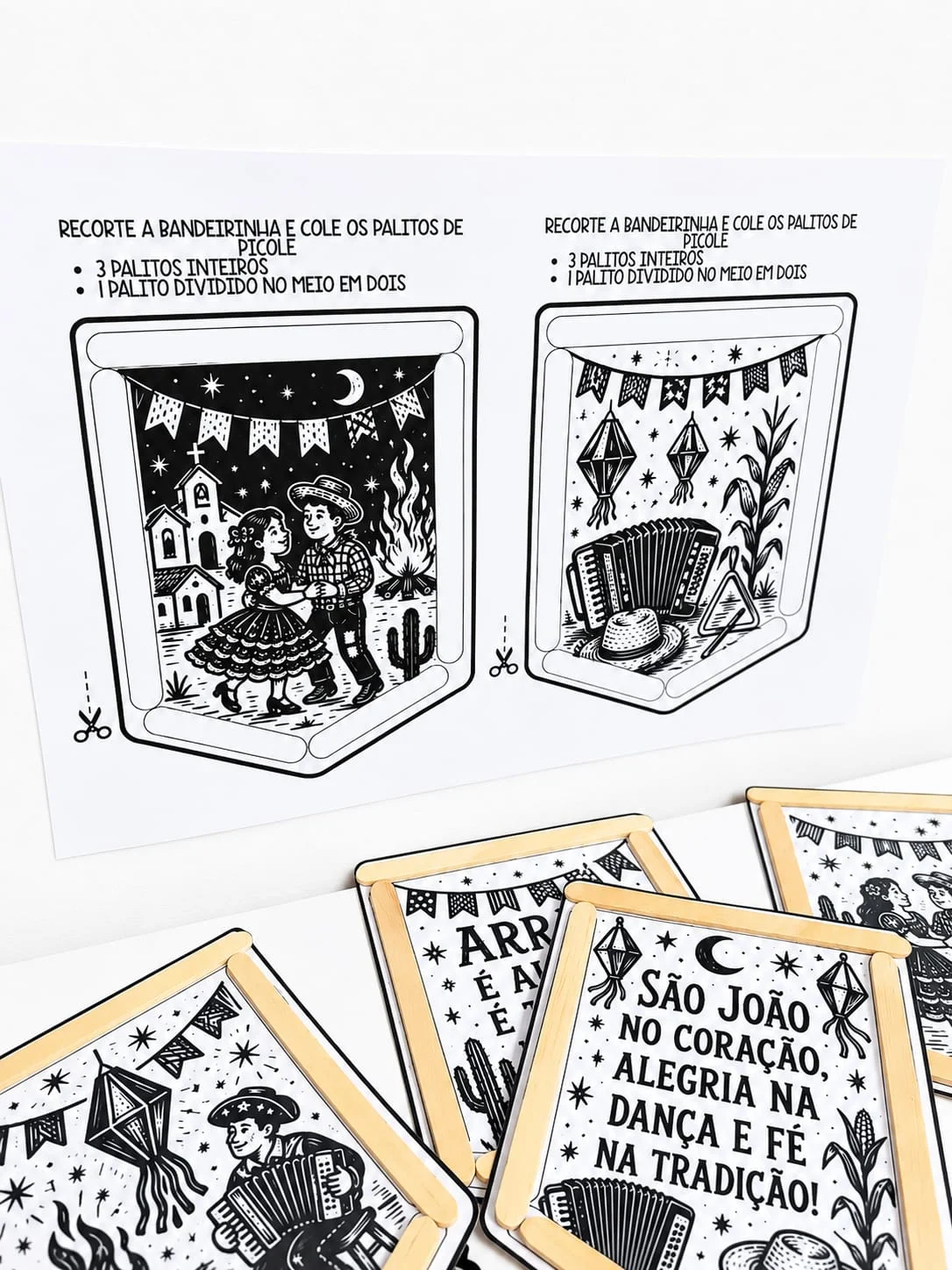 Bandeirinhas de cordel Junino. – Material Pedagógico — amostra 1: O que vem no material