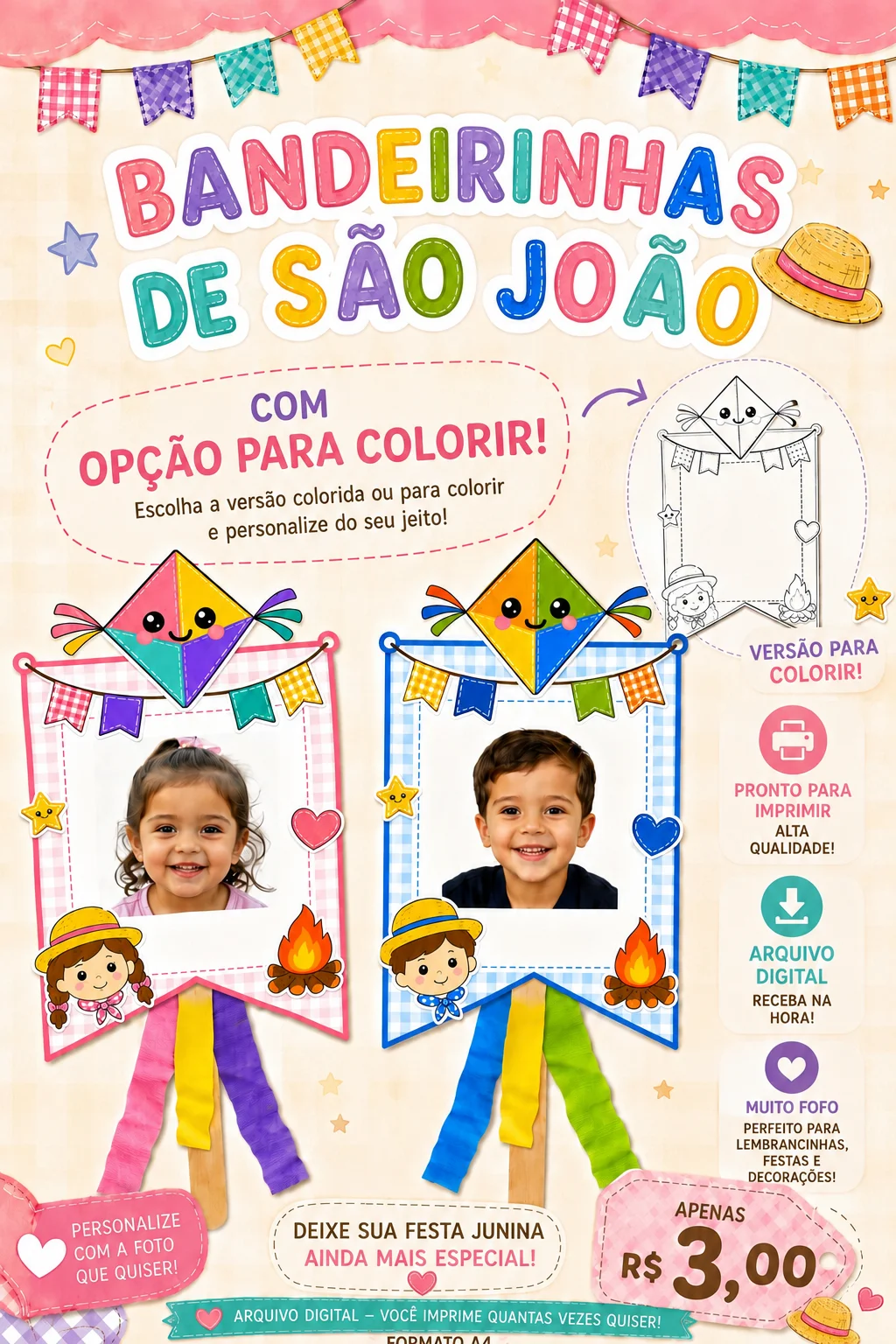 🌽🎉 Bandeirinhas de São João Personalizadas! 🎉🌽 — Datas comemorativas para Educação Infantil: Deixe a festa junina ainda…