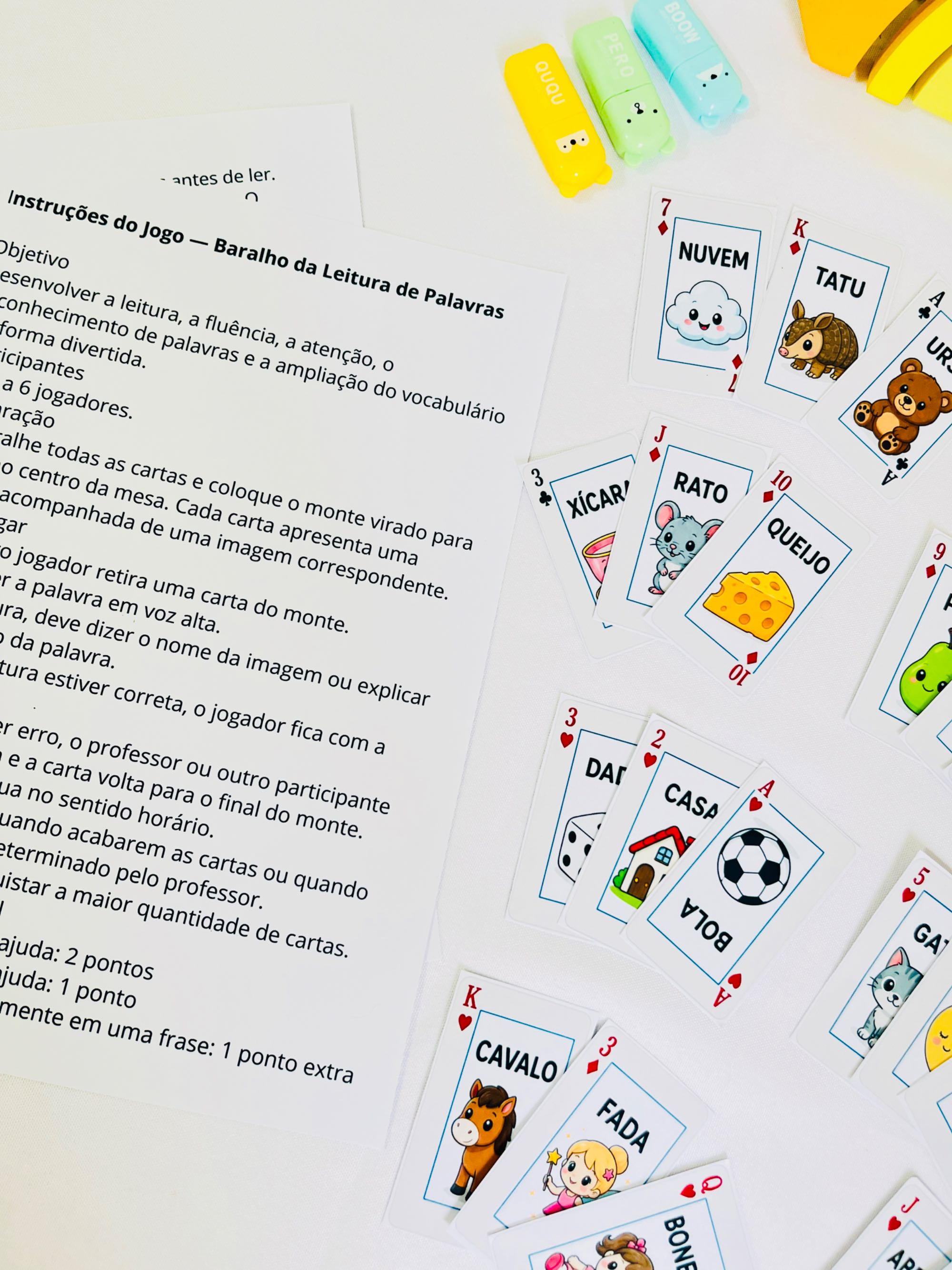 Baralho da Leitura – 50 Cartas de Alfabetização, Palavras e Imagens — amostra 3: O Baralho da Leitura trabalha…