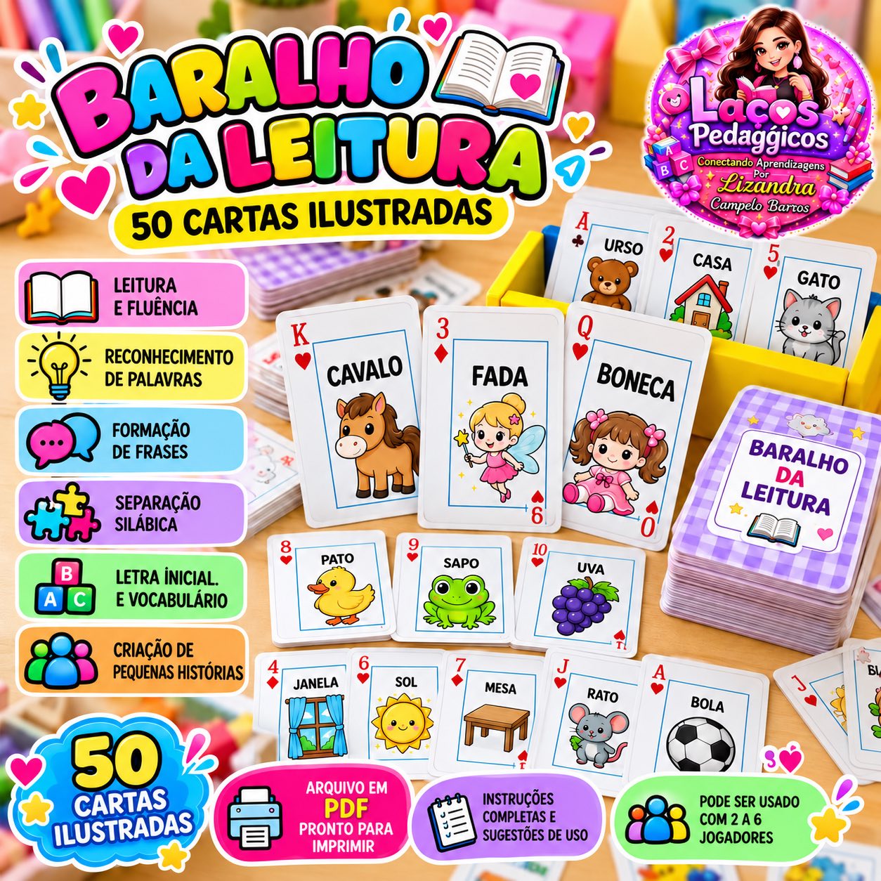 Baralho da Leitura – 50 Cartas de Alfabetização, Palavras e Imagens — Alfabetização para Educação Infantil: O Baralho da…