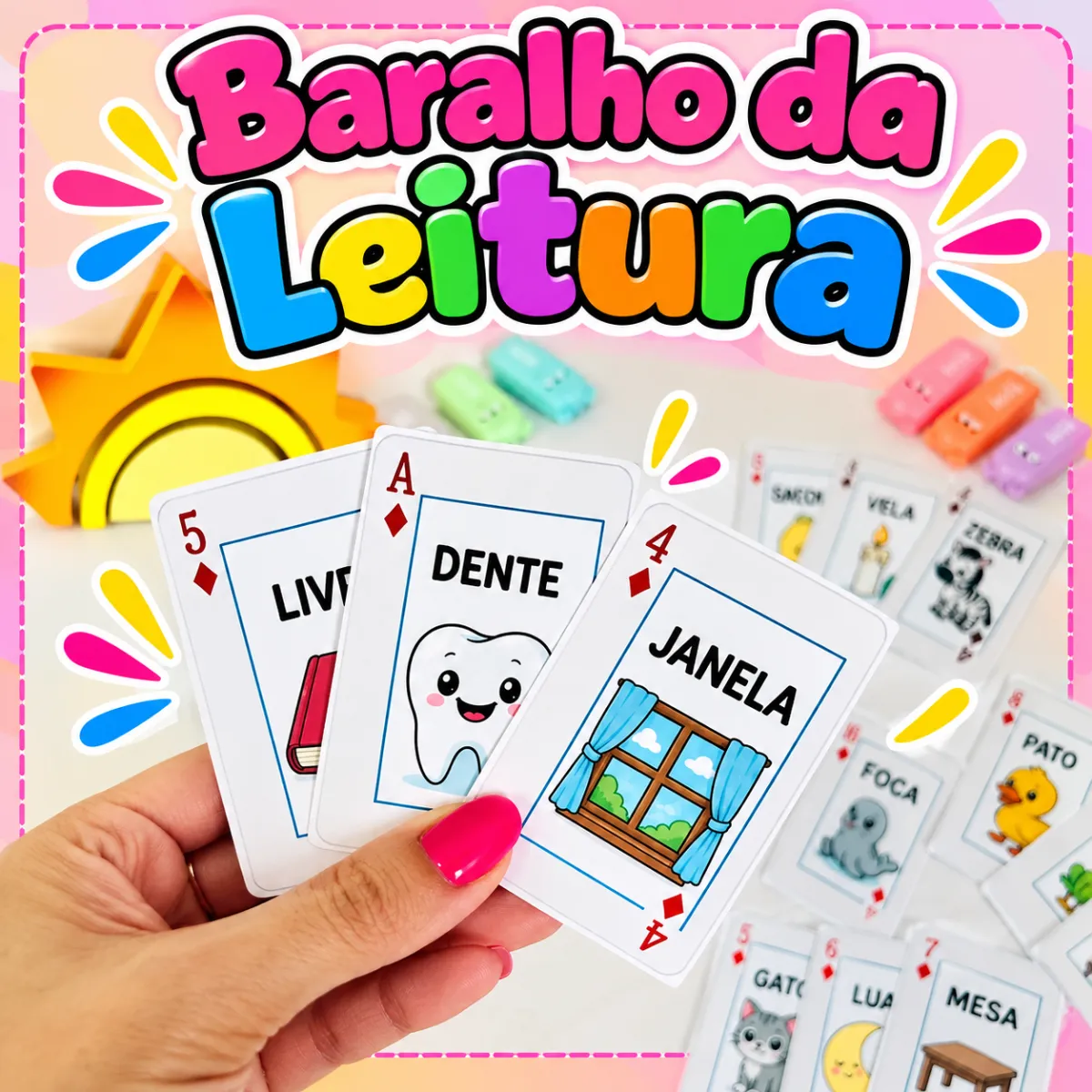 Baralho da Leitura – 50 Cartas Ilustradas para Alfabetização — Atividades para 2º ano: Baralho com 50 cartas ilustradas e…