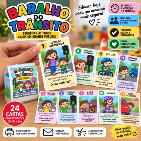 BARALHO DO TRÂNSITO — 24 CARTAS PARA EDUCAÇÃO INFANTIL — amostra 1: Educação Infantil e 1º ano do Ensino Fundamental.
