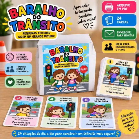 BARALHO DO TRÂNSITO — 24 CARTAS PARA EDUCAÇÃO INFANTIL — amostra 2: Baralho com 24 situações do trânsito para crianças…