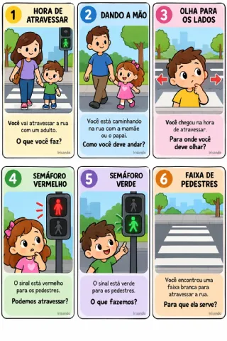 BARALHO DO TRÂNSITO — 24 CARTAS PARA EDUCAÇÃO INFANTIL — amostra 3: Baralho com 24 situações do trânsito para crianças…