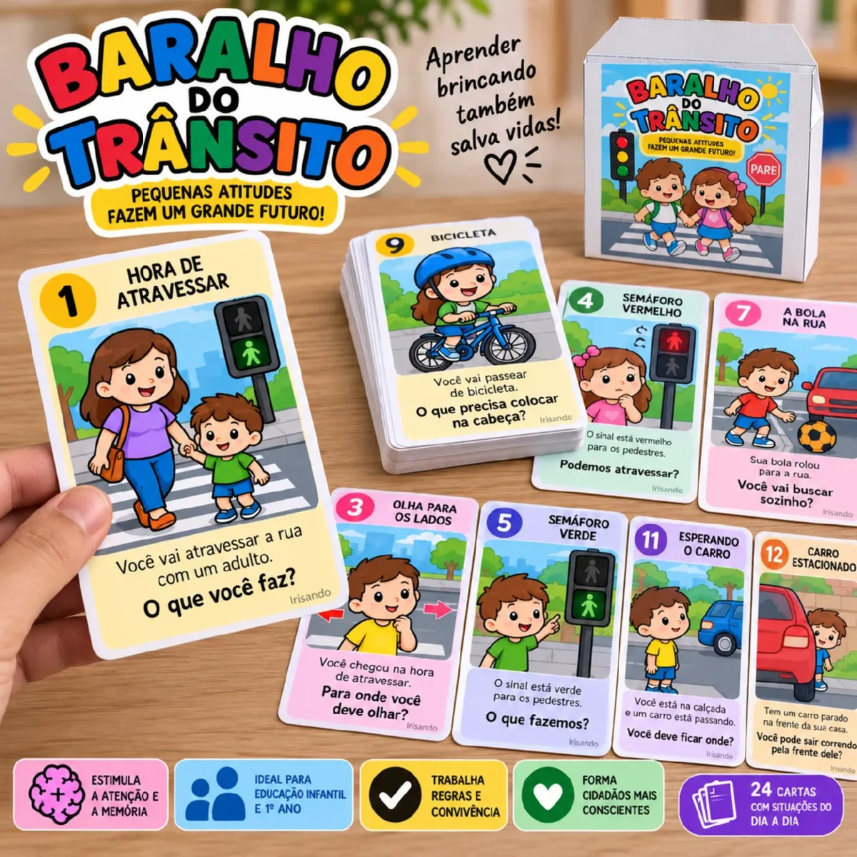 BARALHO DO TRÂNSITO — 24 CARTAS PARA EDUCAÇÃO INFANTIL — Matemática para Educação Infantil: Baralho com 24 situações do…