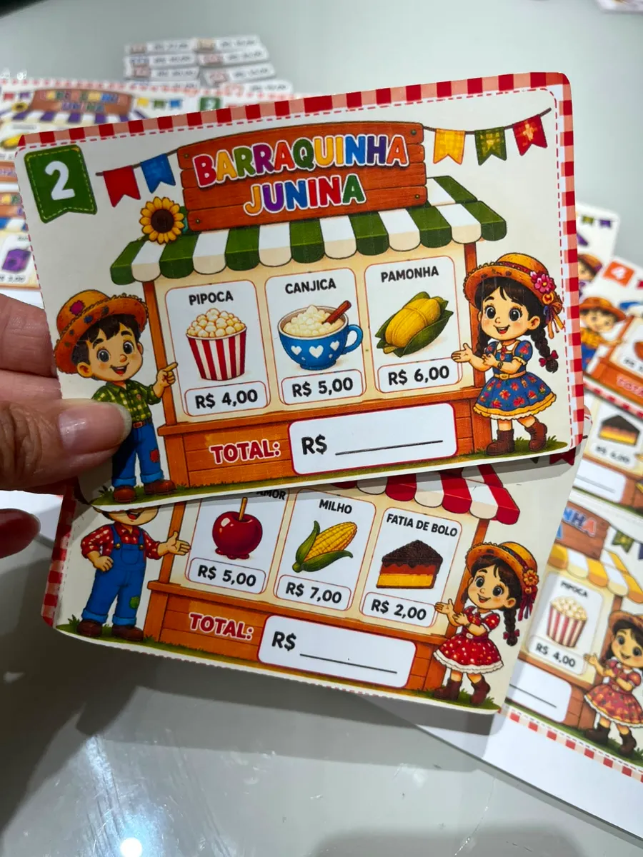 Barraquinhas Juninas - Matemática Cálculos Cotidianos — amostra 1: Com a atividade “Barraquinha da Festa Junina”, a criança…
