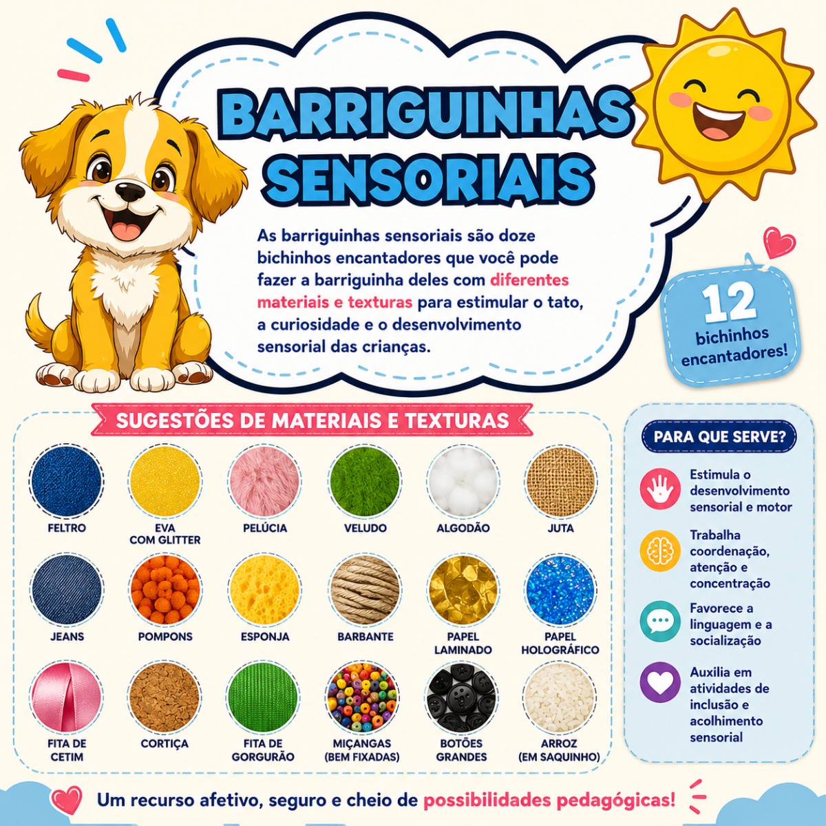 Barriguinhas Sensoriais para Educação Infantil — amostra 2: Recurso pedagógico composto por arquivo com 12 bichinhos…