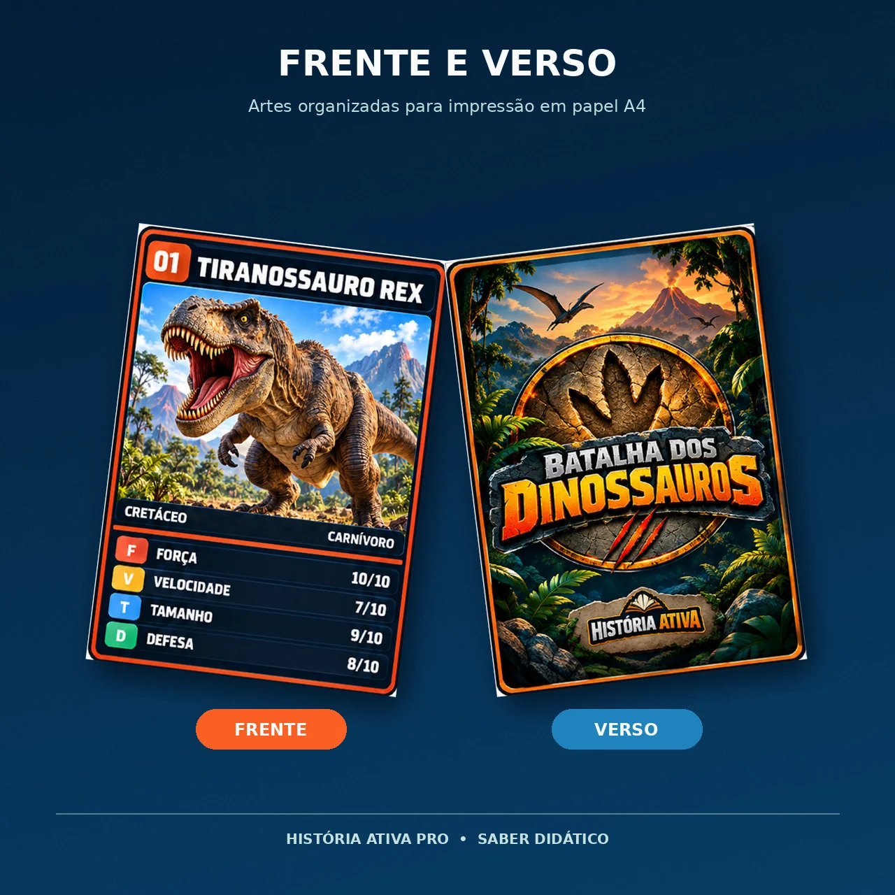 Batalha dos Dinossauros - 40 Cartas para Imprimir — amostra 5: Jogo educativo com 40 cartas ilustradas de dinossauros,…