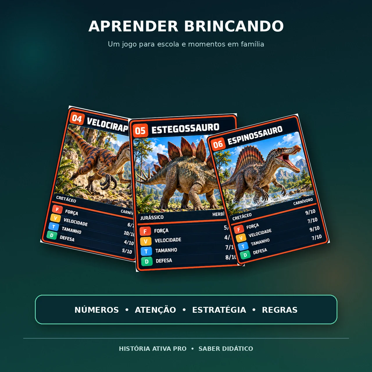 Batalha dos Dinossauros - 40 Cartas para Imprimir — amostra 7: Jogo educativo com 40 cartas ilustradas de dinossauros,…