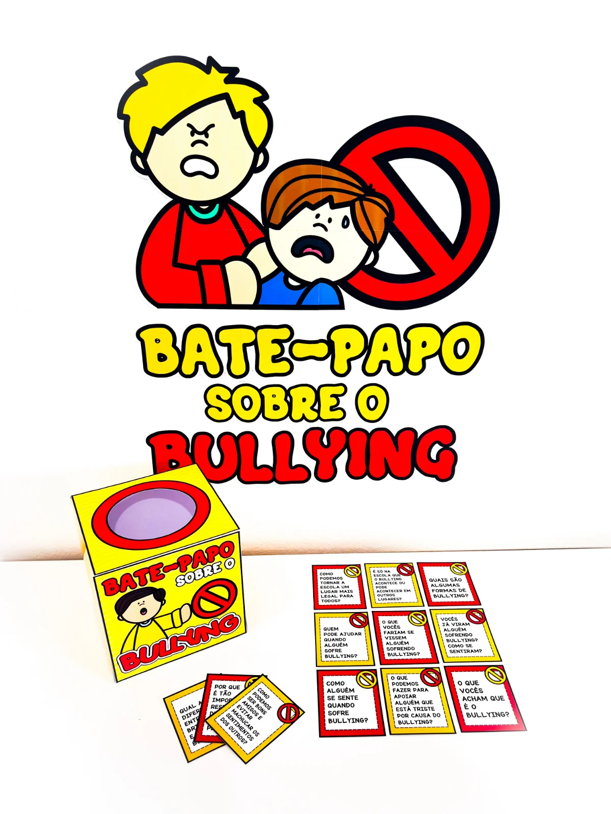 Bate - papo sobre Bullying – Material Pedagógico — amostra 3: O material é composto por: - Painel de 6 folhas - Molde de…
