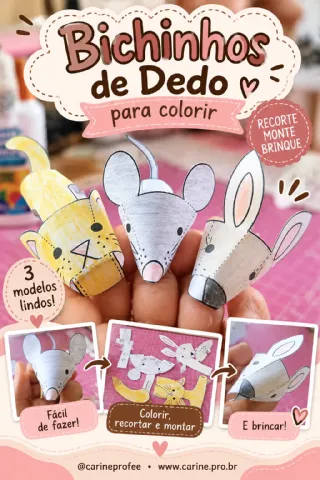 Bichinhos de dedo de papel, para brincar. — amostra 1: Bichinhos de Dedo para Colorir, Recortar e Montar