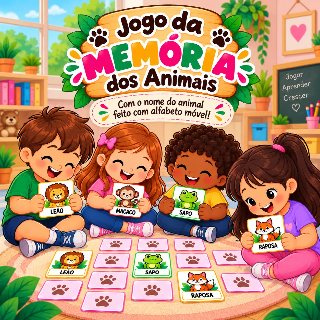 Bichos em Dobro - Jogo da Memória dos Animais — amostra 3: Encontre o par, descubra o nome e escreva Bichos em Dobro - Jogo da Memória dos Animais — amostra 3: Encontre o par, descubra o nome e escreva