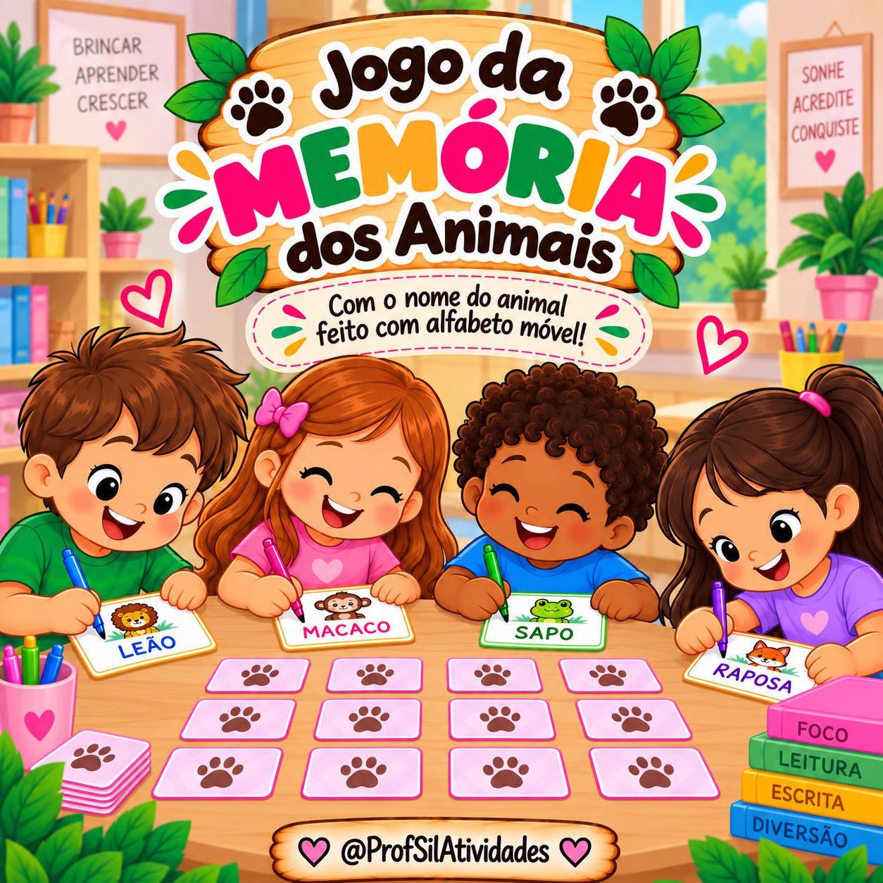 Bichos em Dobro - Jogo da Memória dos Animais — amostra 5: Encontre o par, descubra o nome e escreva Bichos em Dobro - Jogo da Memória dos Animais — amostra 5: Encontre o par, descubra o nome e escreva